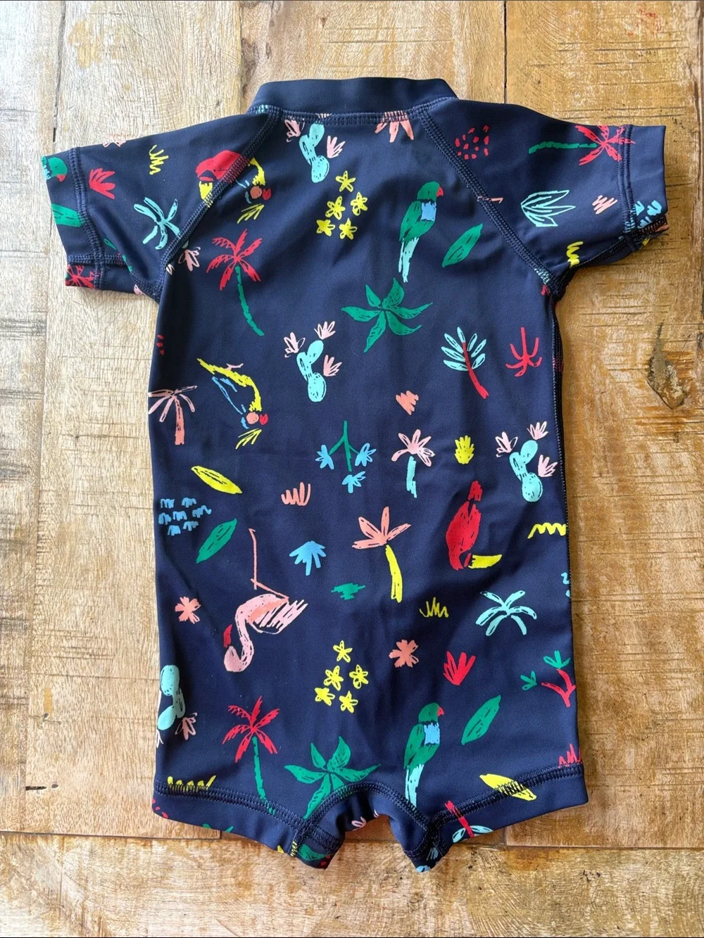 Hanna Andersson Navy Tropical Print Swim Suit size 60/3-6m